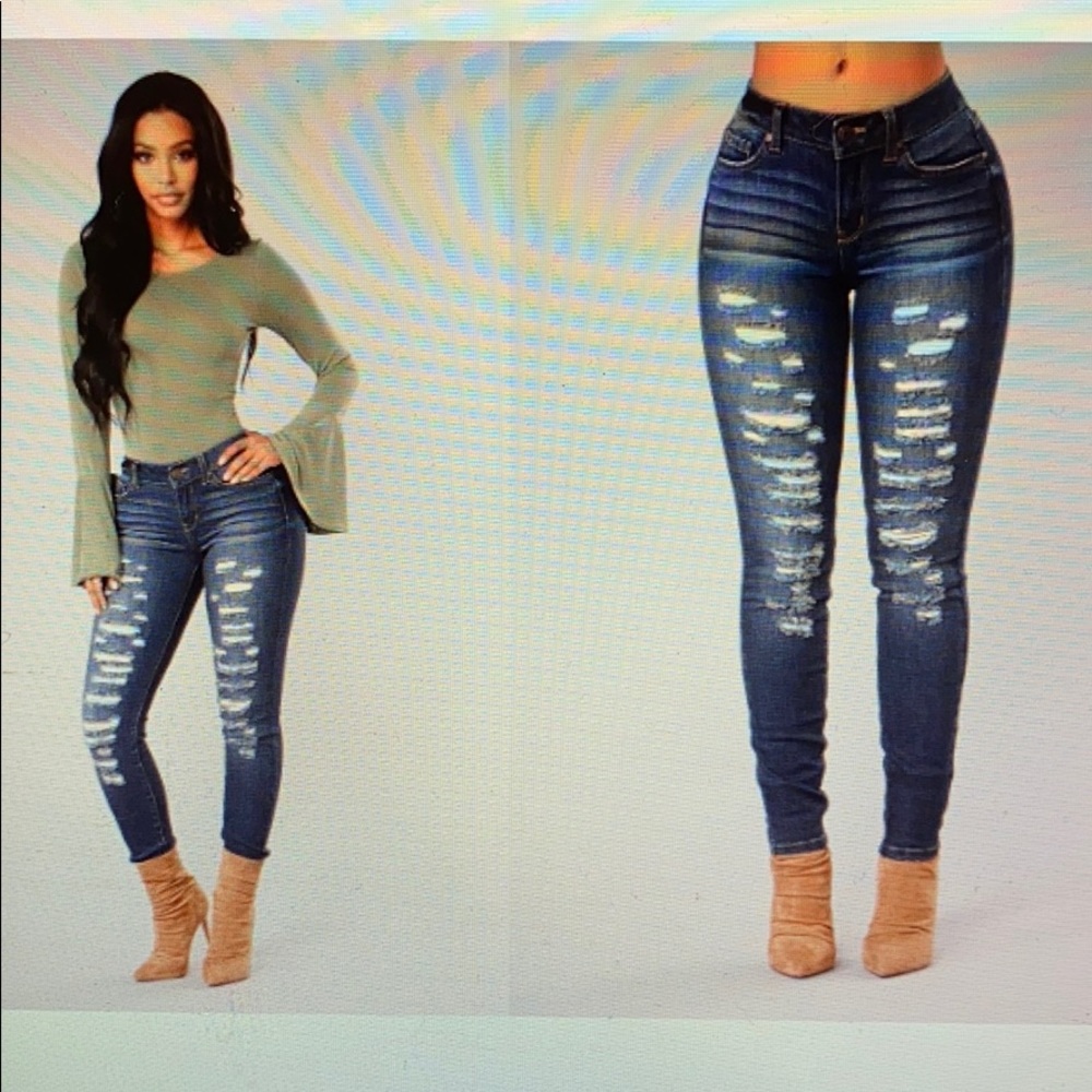 Fashion Nova Eddy Distress Jeans - Dark Blue
